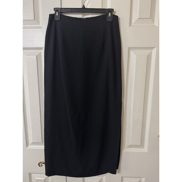 VTG Y2K Lauren Ralph Lauren Black Long Pull On Pencil Skirt W/ Side Slit  Sz 6 - Picture 1 of 5